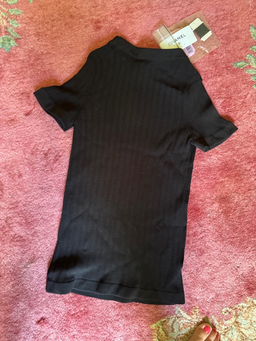 CHANEL Black Ribbed Short-Sleeve Knit Top - Picture 5 of 5